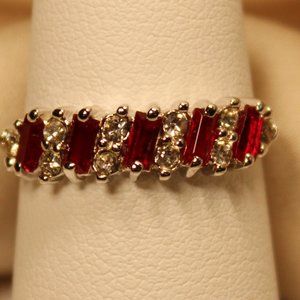 18kt White Gold Electroplate Created Ruby and CZ Ring SZ 8 NIB